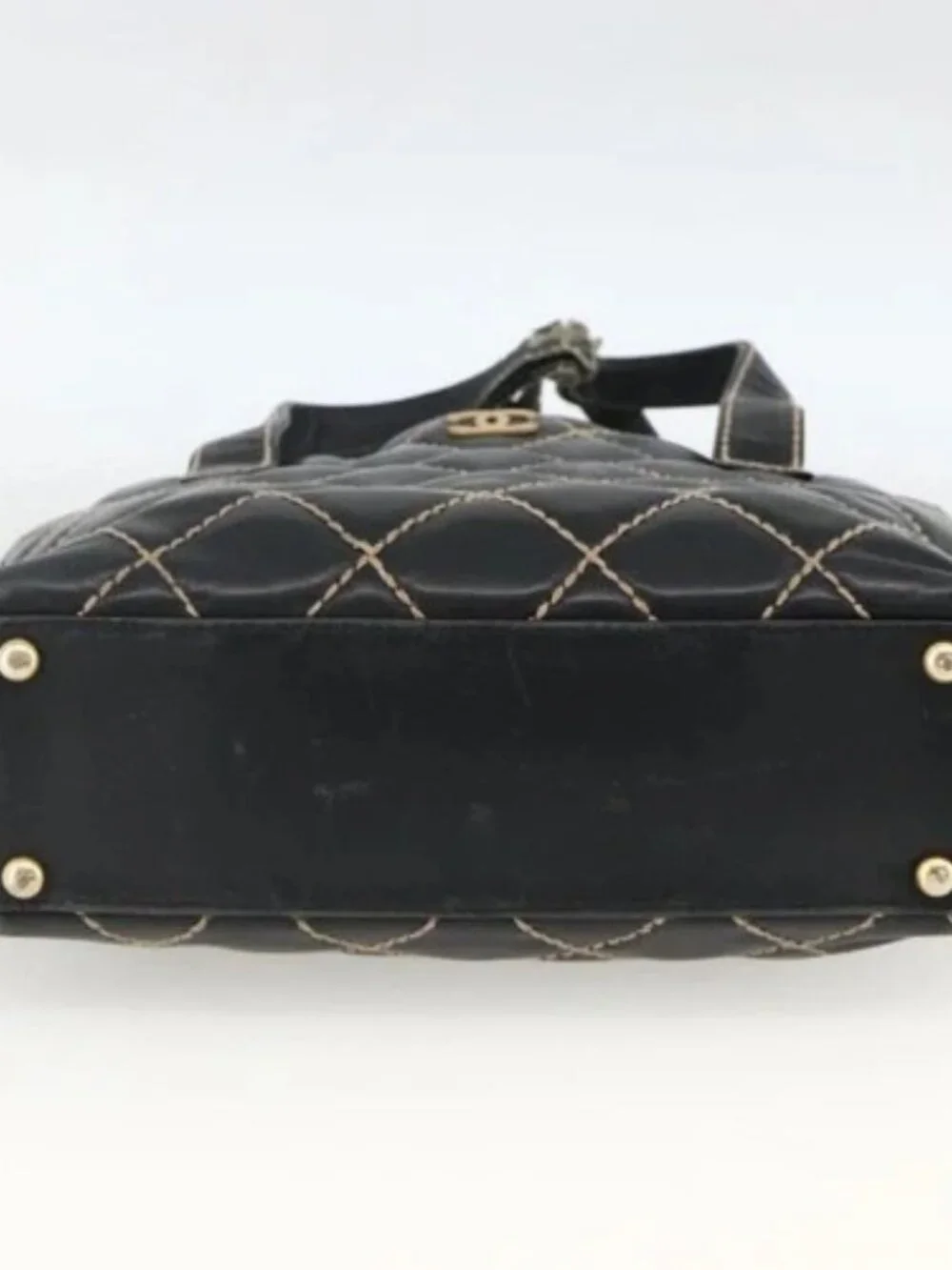 CHANEL Matelasse Wild stitch Tote Bag Leather Black Gold CC Auth AMZ509